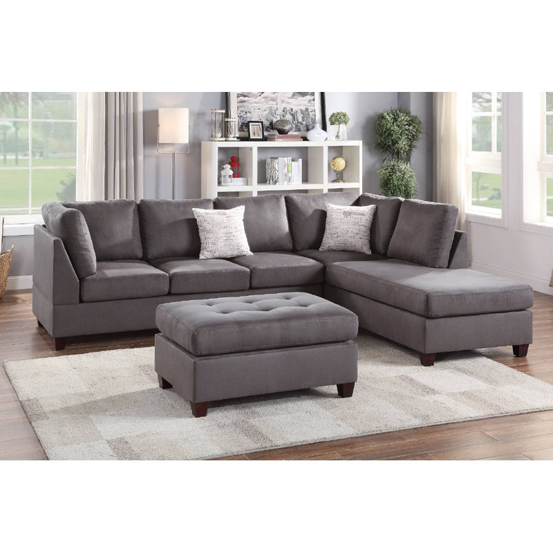 Canapé et méridienne modulaires faisant face à gauche avec repose-pieds Sonje, Coton gris