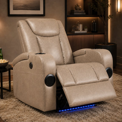 Set of 1 Power Recliner Sofa with Adjustable Split Back, Built-in USB Charging Ports, Bluetooth Speakers & LED Ambient Lighting for Living Room Home Use