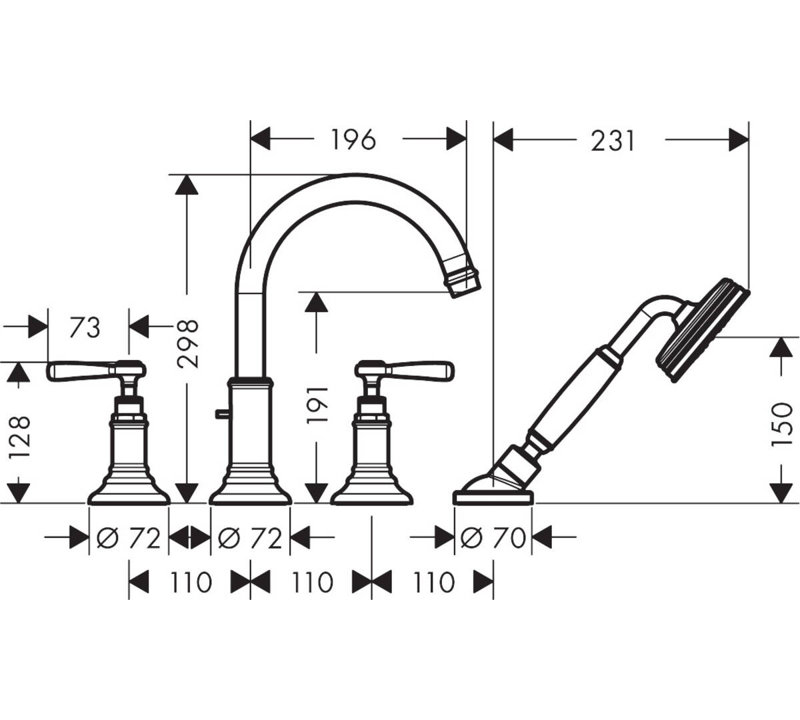 Montreux Tub Filler with Diverter, Chrome