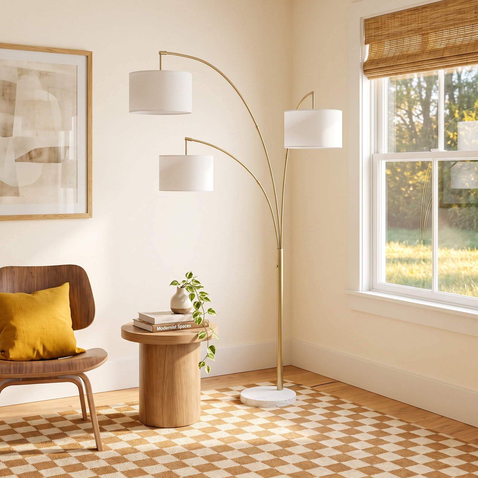Felice 74'' Floor Lamp, Off White, Antique Brass