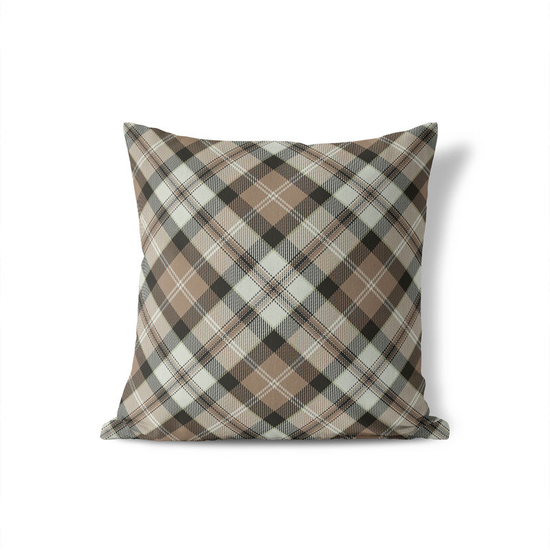 Coussin décoratif taupe Anthony Plaid, Taupe / gris anthracite, H 26 po x l 26 po