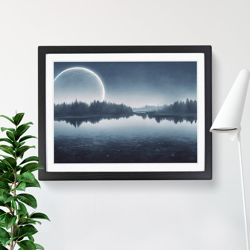 XH1022-6085X Modern Forest Lake - Single Picture Frame Print, Black, 46cm H x 64cm W
