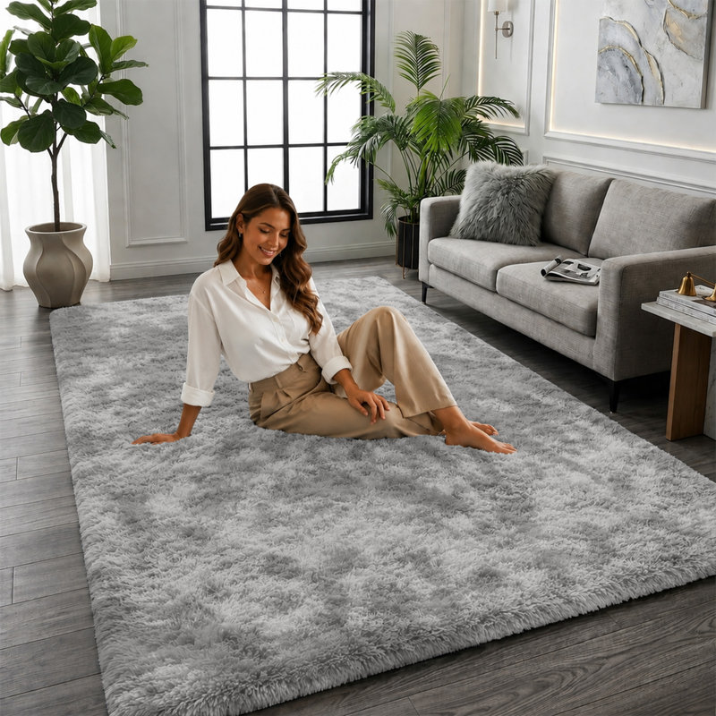 Luxury Nonslip Shaggy Multi Shade Rug, Solid Colour Machine Tufted Shag Carpet for Any Room, Rectangle 60 x 110 cm