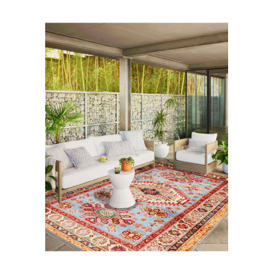 Machine Washable Light Blue Beige Theme Traditional Pattern Vintage Decorative Woven Base Rug