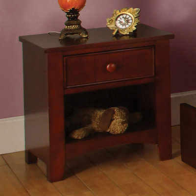 One Drawer Wooden Nightstand In Cherry Finish