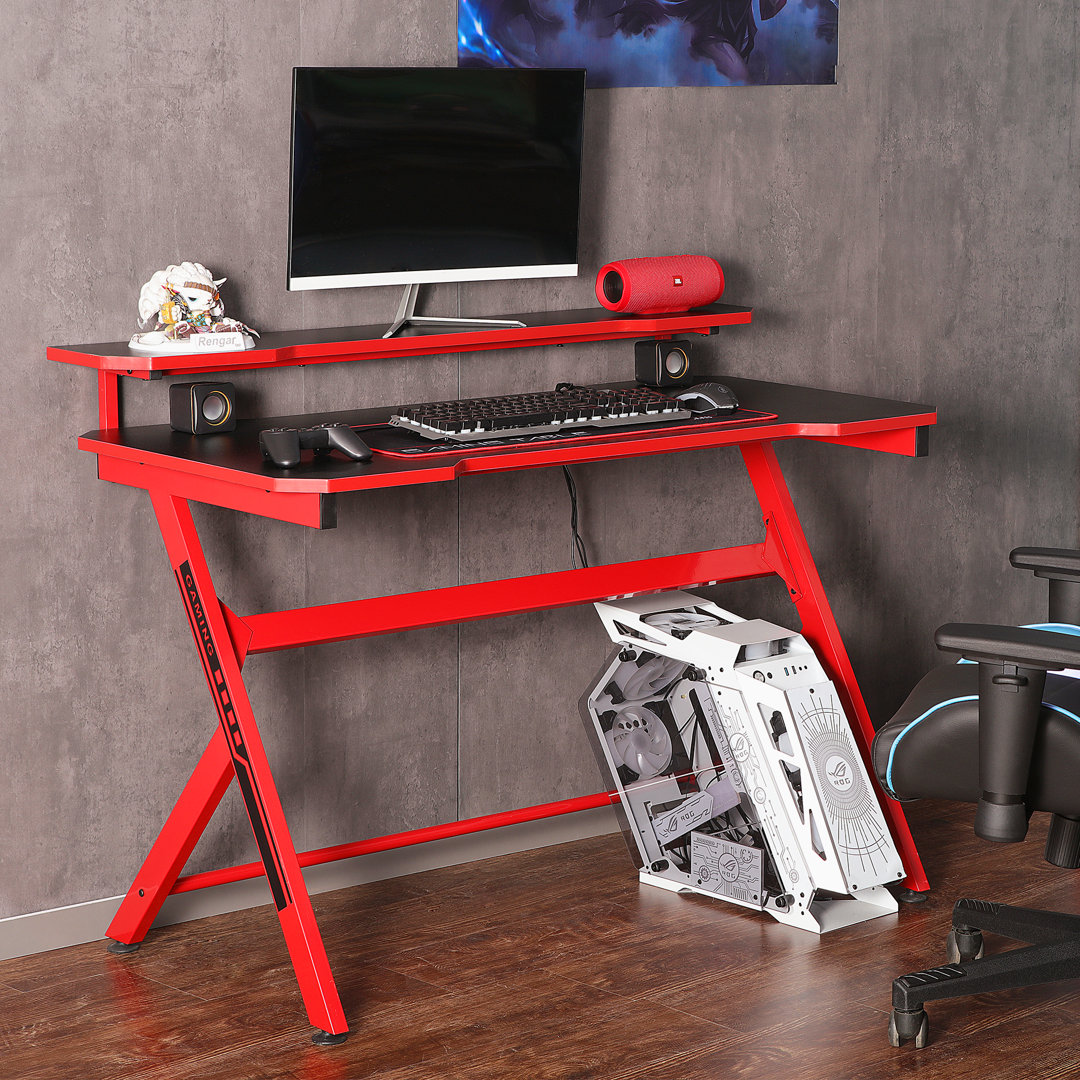 Runulf Desk with Hutch - Office Computer Desk with Bookshelf Storage Latitude Run® 