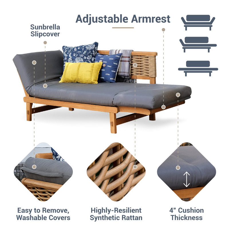 Fumero 79'' Teak Outdoor Patio Daybed with Cushions