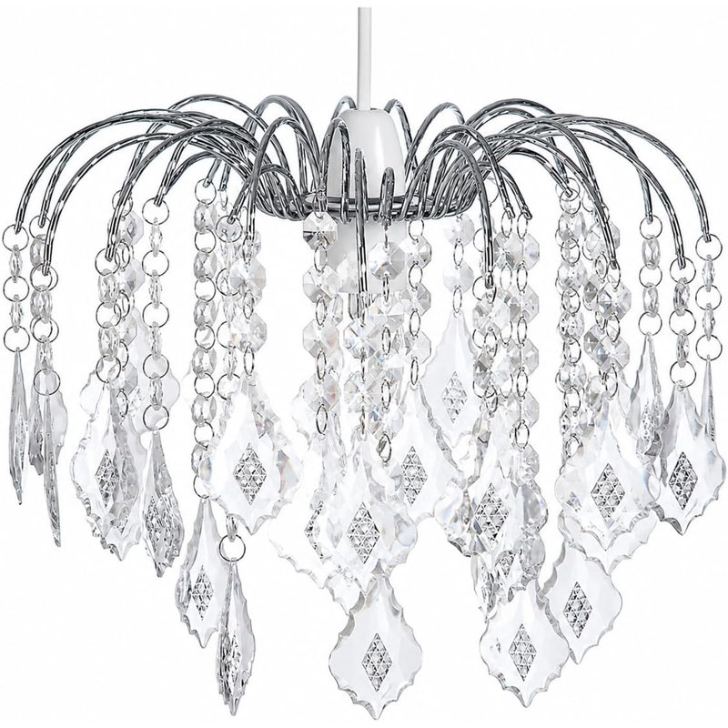 Chrome Easy Fit Crystal Effect Pendant Shade 29cm – Decorative Chandelier Style Ceiling Light Shade
