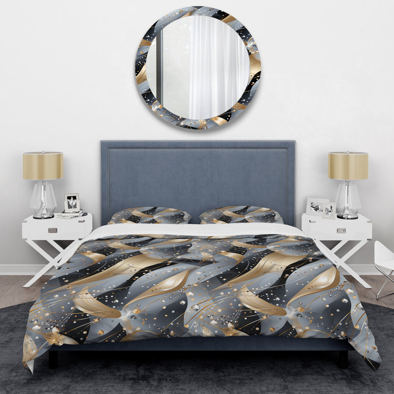 Ensemble de housse de couette Grey And Gold Diamond Glam Sequins - Glam, Housse de couette pour grand lit et 2 taies décor