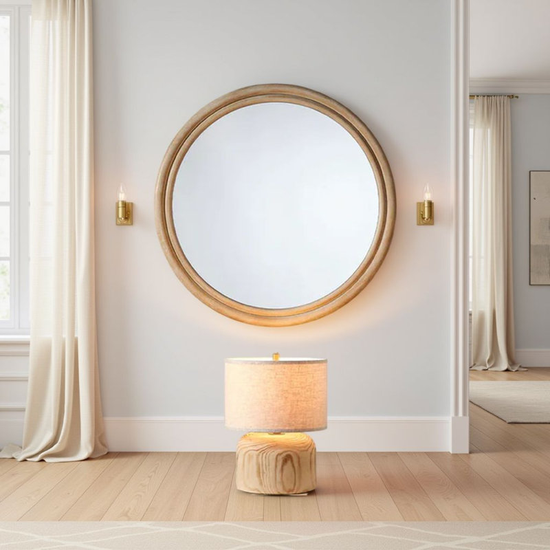 Miroir mural rond Riri, cadre en bois brun de 36 pouces, cadre non biseauté