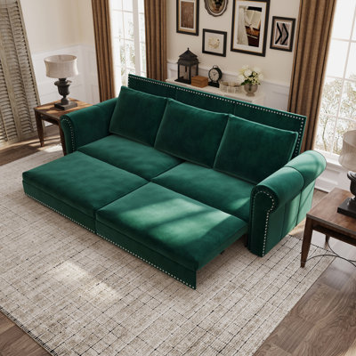 93.7" 31 Convertible Pull Out Sleeper With Nailhead Trim And Rolled Arm, Comfortable Functional Bed Trim, High - Quality Sponge