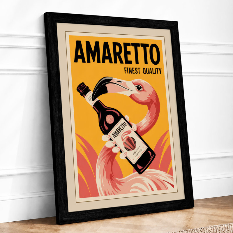 Amaretto Flamingo Art Deco - Framed Print, A2 - 59.4 x 42.0 cm, Black