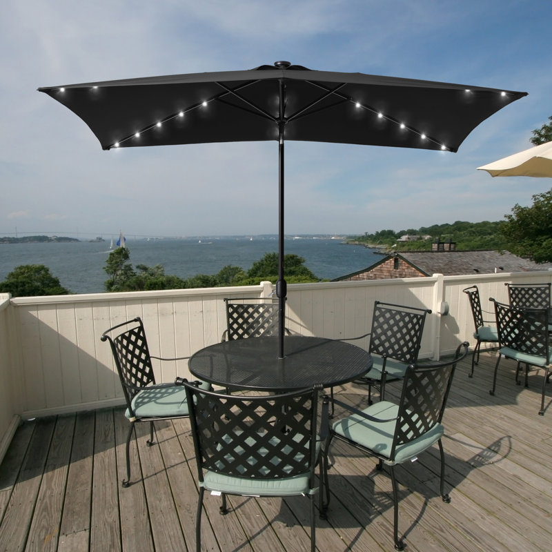 Buono 10' x 6.5' Rectangular Lighted Market Umbrella, Black
