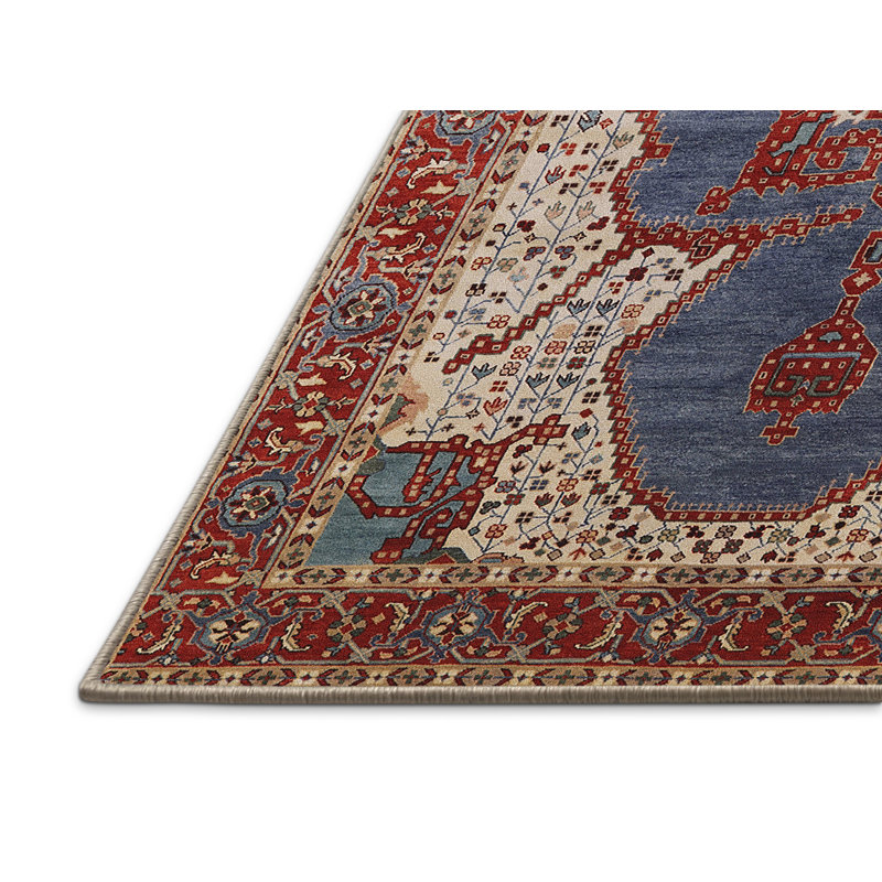Tapis géométrique rouge / bleu / beige, Tapis de couloir 2 pi x 5 pi