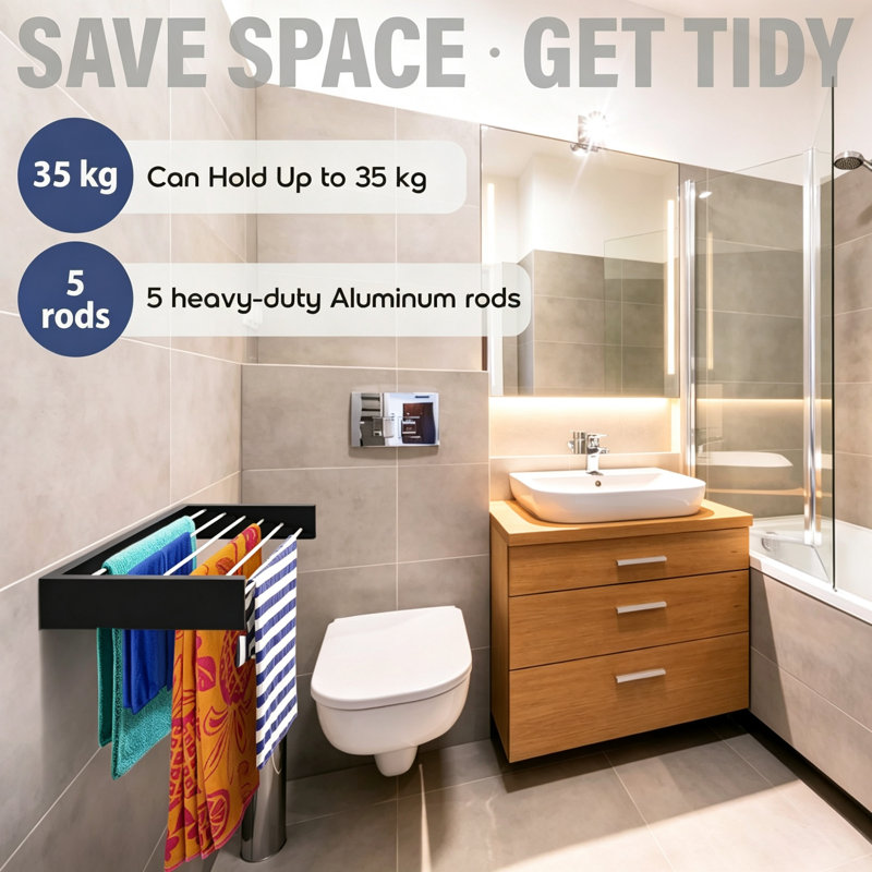 Aluminium, Stainless Steel Wall-Mounted Drying Rack