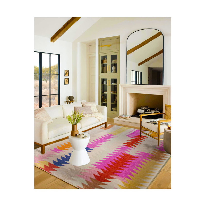 Triangular Multicolor Sayout Patterned Decorative Washable Rug, Square 4'11" Rug Pad Included