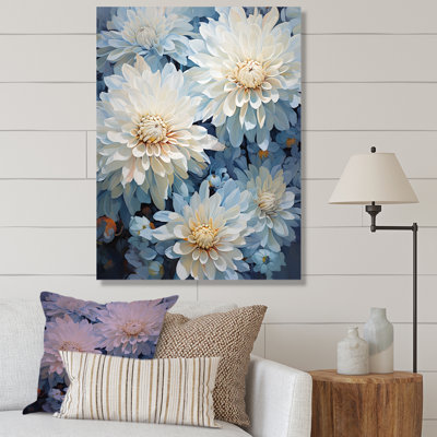 «Garden Bliss Mums» en blanc et bleu I sur toile