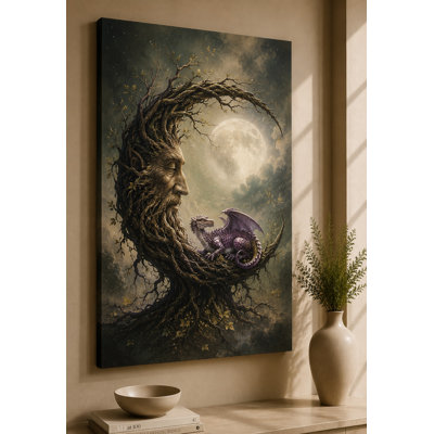 Grand arbre, esprit et dragon, impression sur toile 24 x 36 pouces, forêt magique, œuvre de dragon, œuvre d'art pour le salon, la chambre à coucher, la nature, la maison, prêt à être accroché