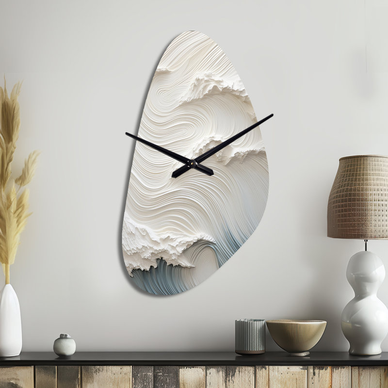 Horloge murale en forme de vague blanche et bleue style I - Vagues, Grand