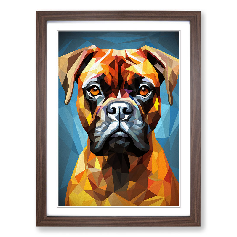 Boxer Dog Geometric Art - Framed Print, 46cm H x 34cm W x 2cm D, Walnut Framed