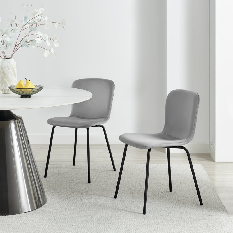 Aston Wing Backed Linen Dining Chairs With Tapered Metal Legs (Set Of 2) - Contemporary Design, Grey