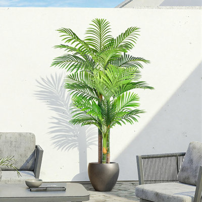 6FT Artificial Palm Tree, 1 Pack, Anti-Tip Beige Pot, Indoor Outdoor Fake Palm Tree for Dining Room, Porch & Lobby
