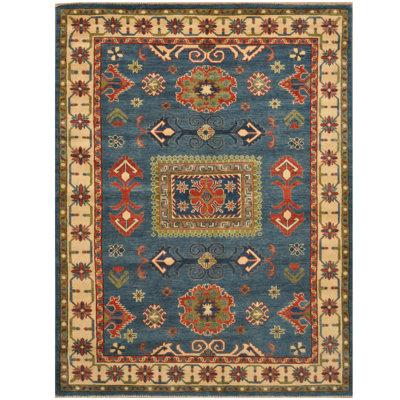 Tapis de zone en laine 5 pi x 6 pi 8 po à la main one-of-kind noué la kazak Marbury