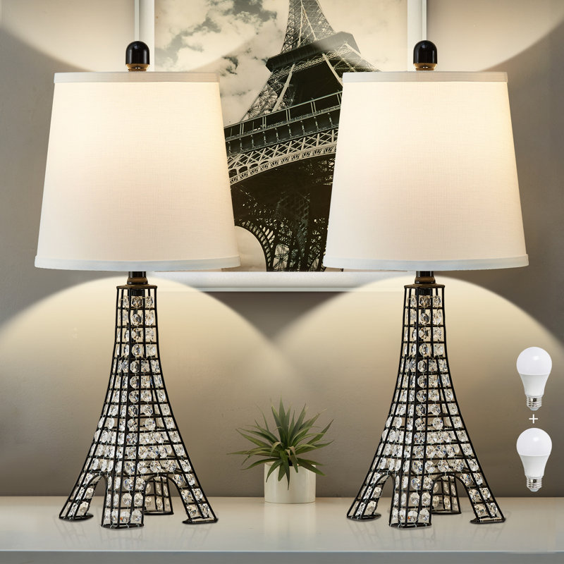 Khrysten 24" Modern Table Lamp Paris Tower Base with 3-Color Temperature Bedside Table Lamp (Bulbs Included), Black