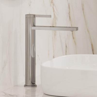Robinet de lavabo vasque H 12 "avec bonde escamotable Tinian, robinet de salle de bain moderne monocommande et monocommande en chrome poli