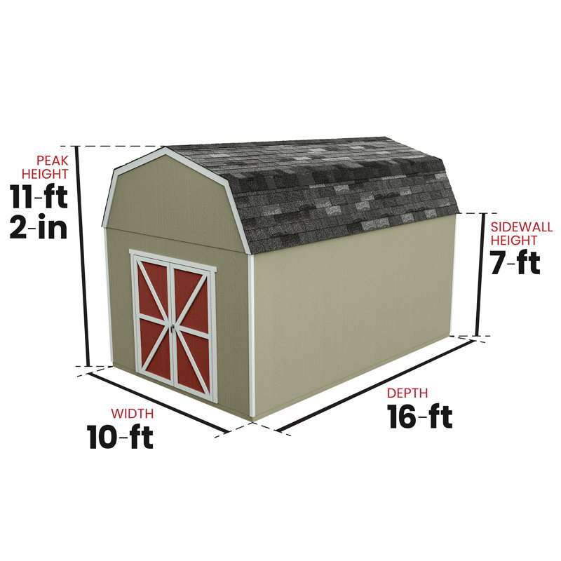 Braymore Wood Storage Shed, With Floor, 10' W x 16' D, No