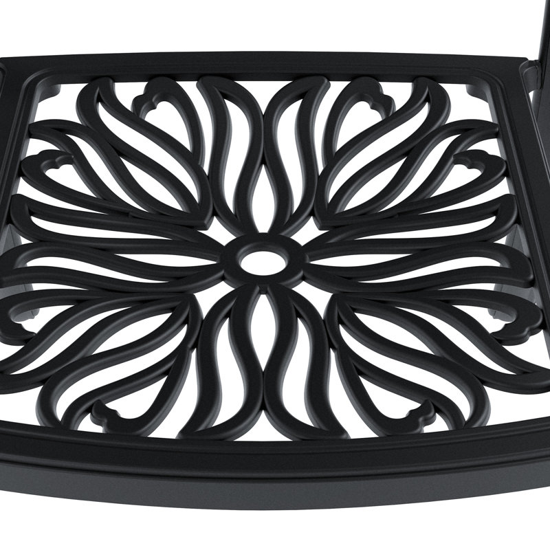 Chaise de patio en fonte d'aluminium 4 pièces avec structure noire et coussins bruns