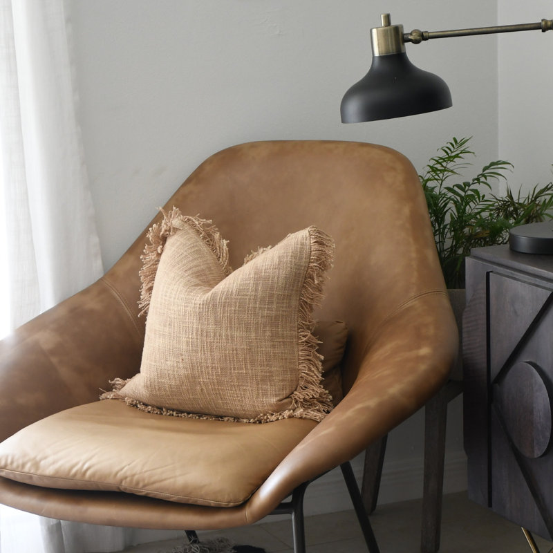 India Chic Fringe Cotton Pillow Cover,  Light Brown, 18" x 18"