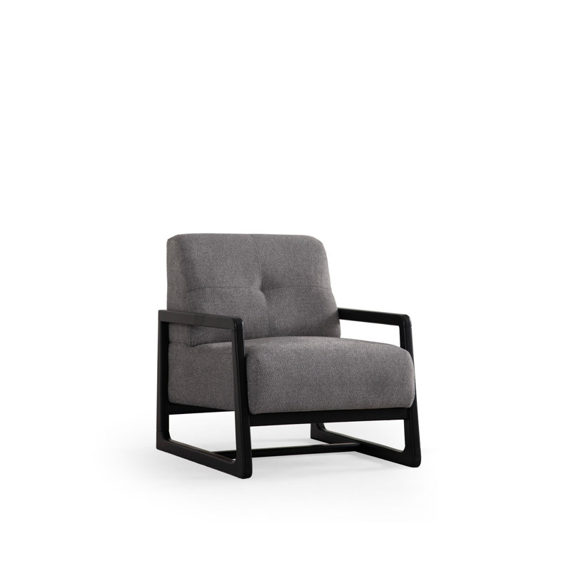 Fauteuil à oreilles élégant, gris clair, 26,4 x 31,5 x 30,3 pouces | Structure en bois de hêtre et pieds en bois noir, tissu 100% polyester, nettoyage à sec | Coussin en mousse et plumes gris doux, parfait pour le salon et le coin lecture