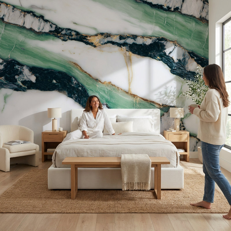 Papier peint en marbre blanc sur fond blanc, Non-Woven Nonpasted, 160"x108"