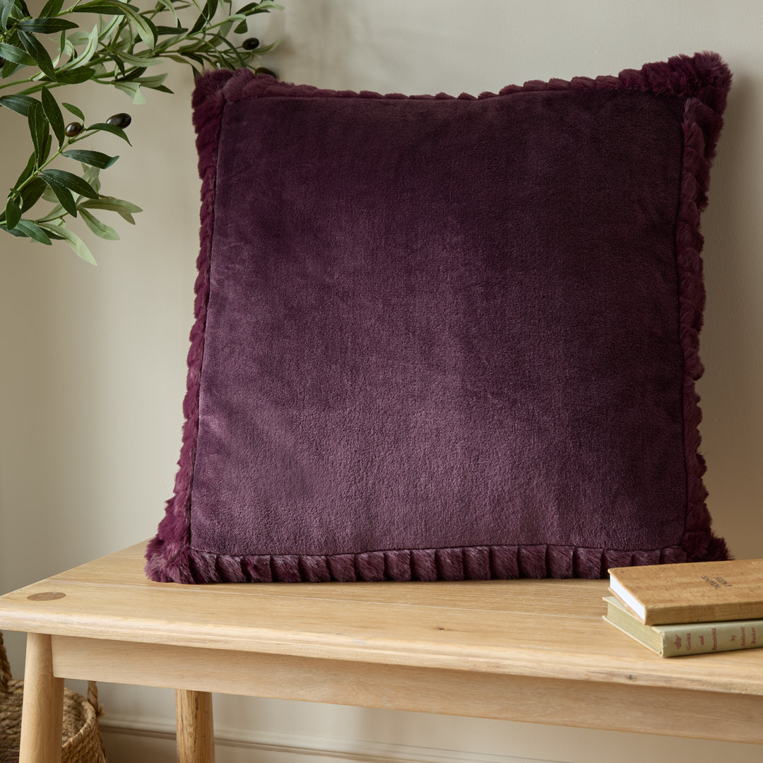 Plum Catherine Lansfield Velvet And Faux Fur Cushion - Image 6