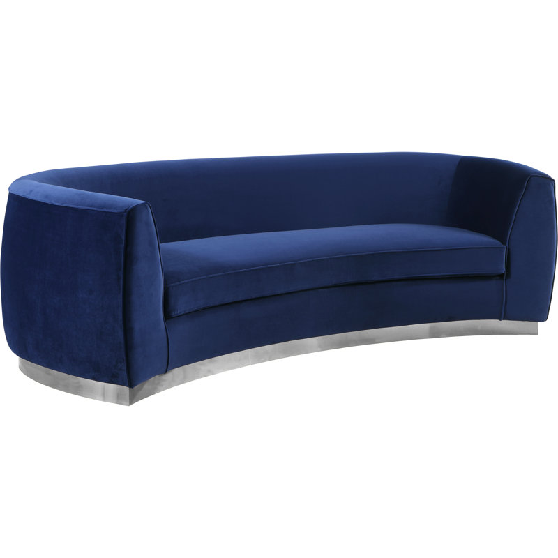 Breccan 91.5'' Velvet Sofa, Navy Velvet, Chrome