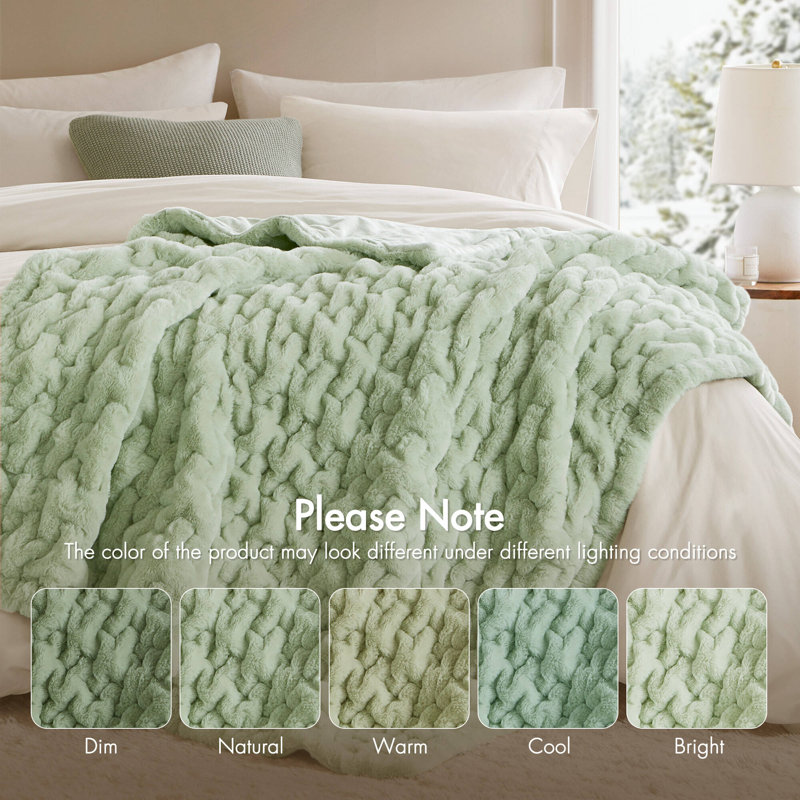 1 PC 50x60" Ruched Fur Throw , Green