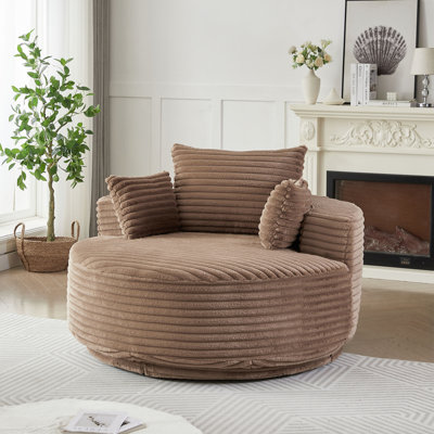 Fauteuil pivotant simple en mousse de velours côtelé de 55 po de largeur L, fauteuil moelleux moderne, fauteuil pivotant à 360 degrés pour le salon, la chambre à coucher, le salon et la salle de projection
