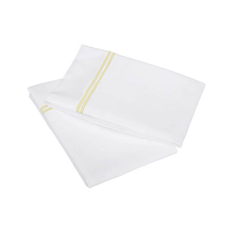 400TC Double Embroidery Cotton Sateen Pillowcases (Set Of 2), White/Ivory