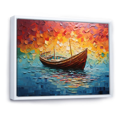 Coucher de soleil orange sur un bateau à voile II - bateau de pêche, art mural