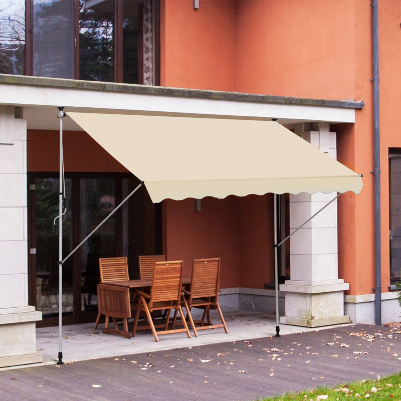 Auvent de patio rétractable en polyester l 4,9 pi x L 9,8 pi, Crème
