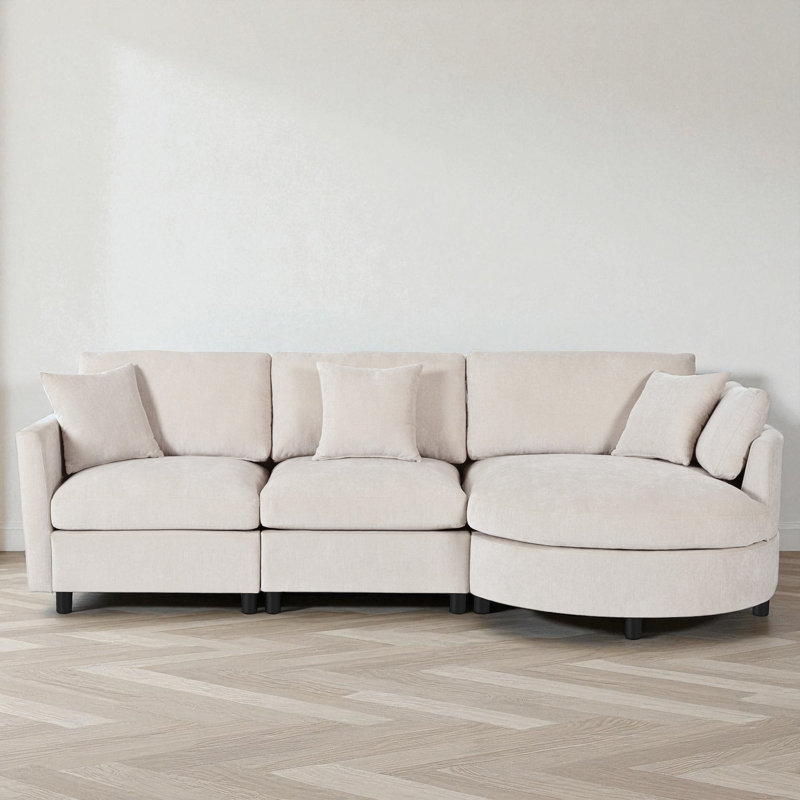 107.78" Wide Chenille Upholstered Sectional, Beige Chenille