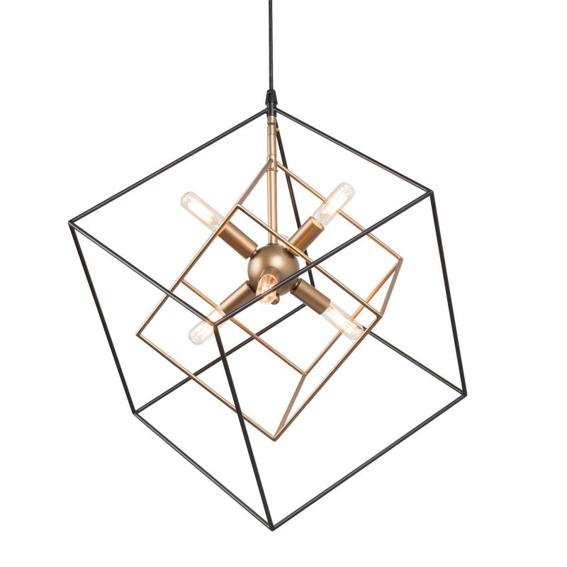 Abtercetor Matte Black Wrought Iron Cage LED Chandelier