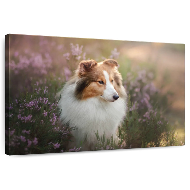 Sheltie And Flowers, 8" H x 12" W
