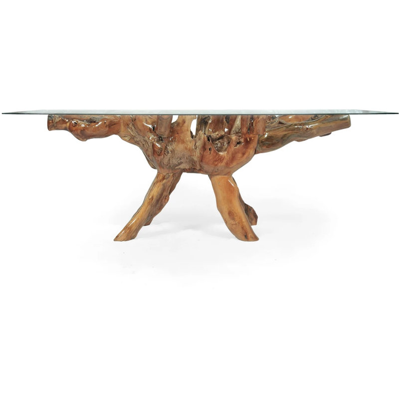 Glass Top Solid Wood Base Dining Table, 30" H x 87" L x 43" W