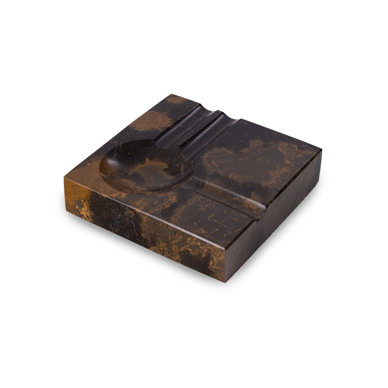 Handcrafted Genuine Marble Cigar Ashtray with Four Cigar Rests, Weather Proof, Brown