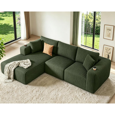 Boneless 108.2" Modular Cloud Sectional Sofa, No-Assembly L-Shaped Corduroy Couch with Chaise & Removable Pillows, Customizable Layout Modern Sofa