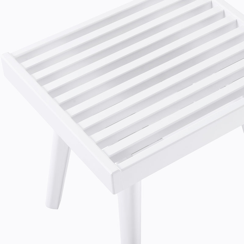Solid Wood Slatted Bench, 19-Inch Long, White