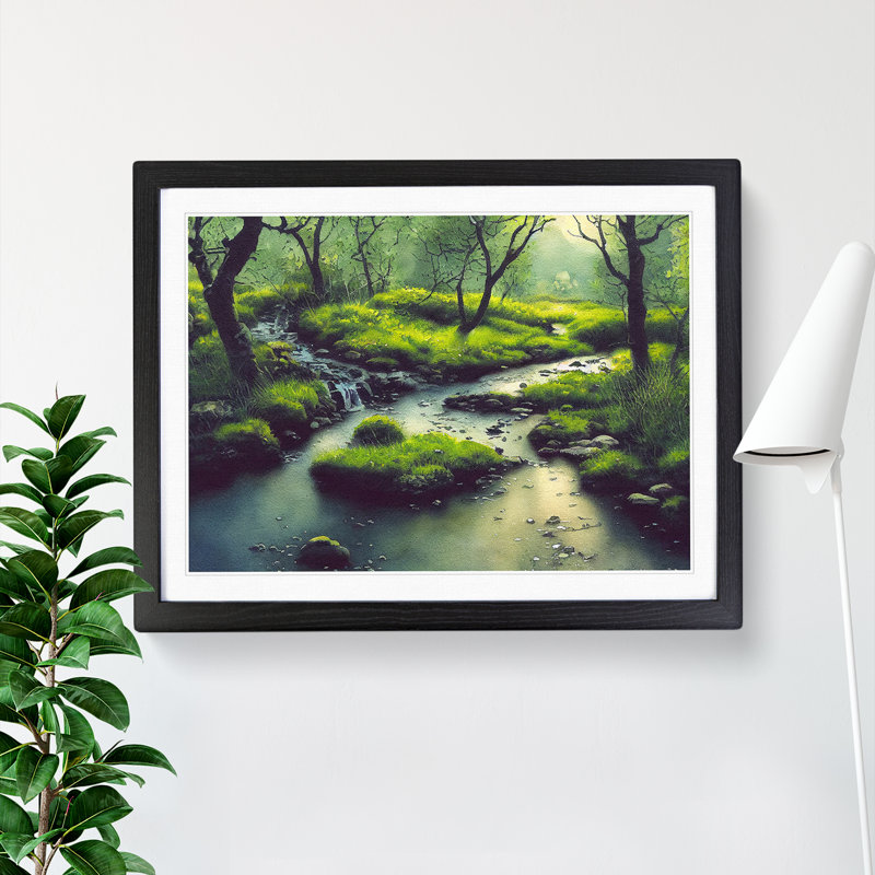 Summer Forest Stream Vol.6 - Single Picture Frame Painting, Black, 34cm H x 46cm W x 2cm D