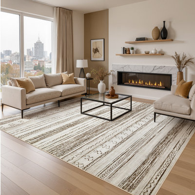 Modern Geometric Area Rug Moroccan Washable Low Pile Carpet Non-Slip Abstract Pattern Soft Floor Mat